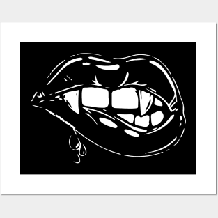 Halloween Vampire Fangs-Female Lips Blood Posters and Art